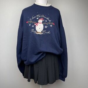VTG 90s‎ Winter Holiday Sweater Embroidered Navy Blue Women's Size Large